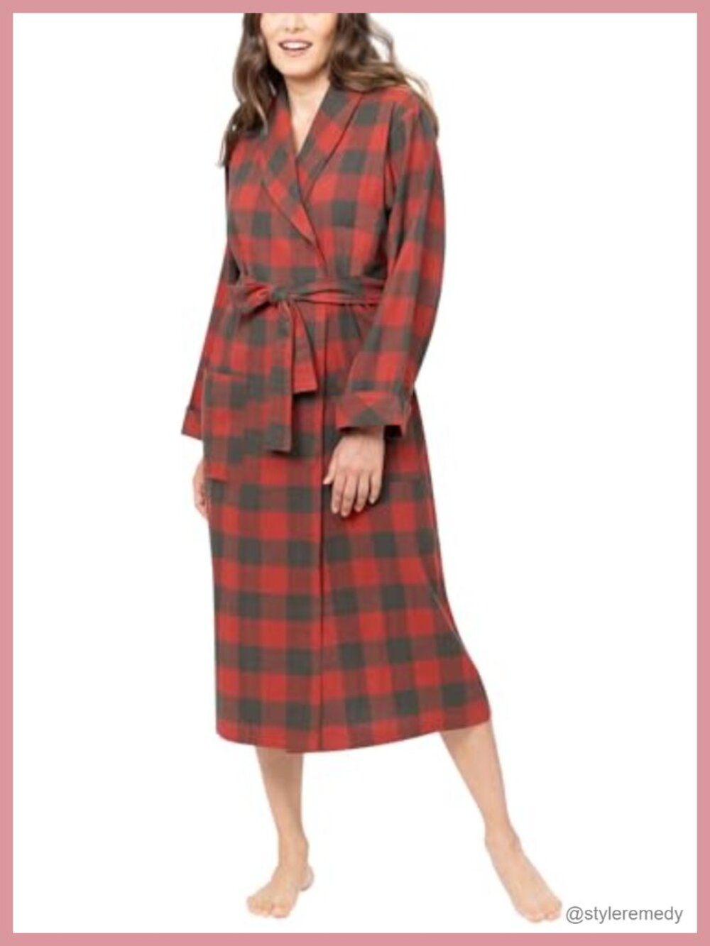 Womens Long Flannel Robe 100% Brushed Cotton Plaid Wrap Bathrobe